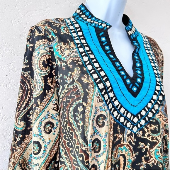 SOFT SURROUNDINGS Aubrey Embroidered Mirrored Beading  Paisley Tunic Dress Top M - Picture 5 of 11